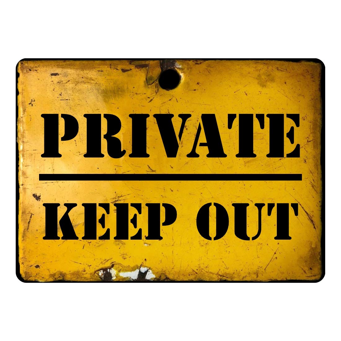 Old Rusty Retro Looking Sign. Private Keep Out. Antique Effect Sticker Ideal for a Bedroom Door. 200mm x 150mm Self Adhesive