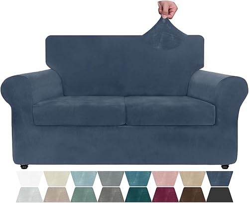 ZNSAYOTX - Funda de terciopelo de lujo de 3 piezas psofá con 2 cojines, suave, antideslizante, psofá biplaza, protector de muebles apto pmascotas,