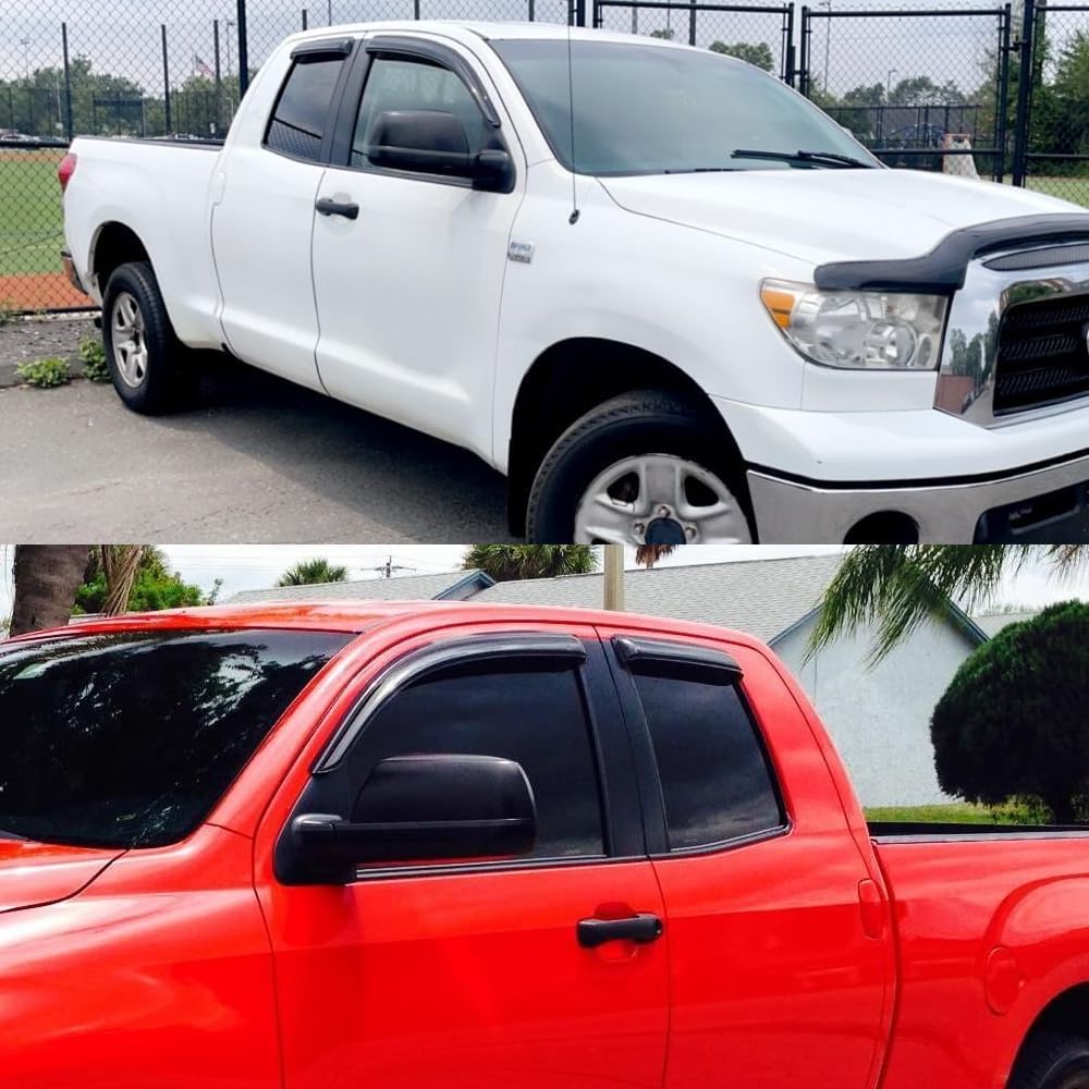 Smoke Tinted Window Sun Rain Visors Vent Guard Deflector Shade Compatible with Toyota Tundra Double Cab 2007-2021