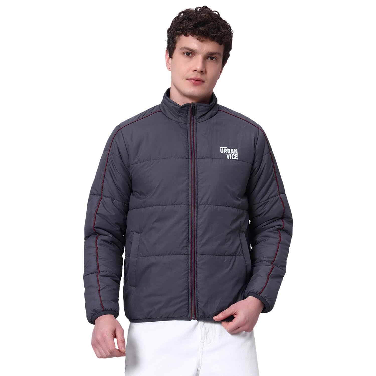 High Neck Zipper Polyester Jacket for Men | Lightweight Full Sleeve Outerwear | |