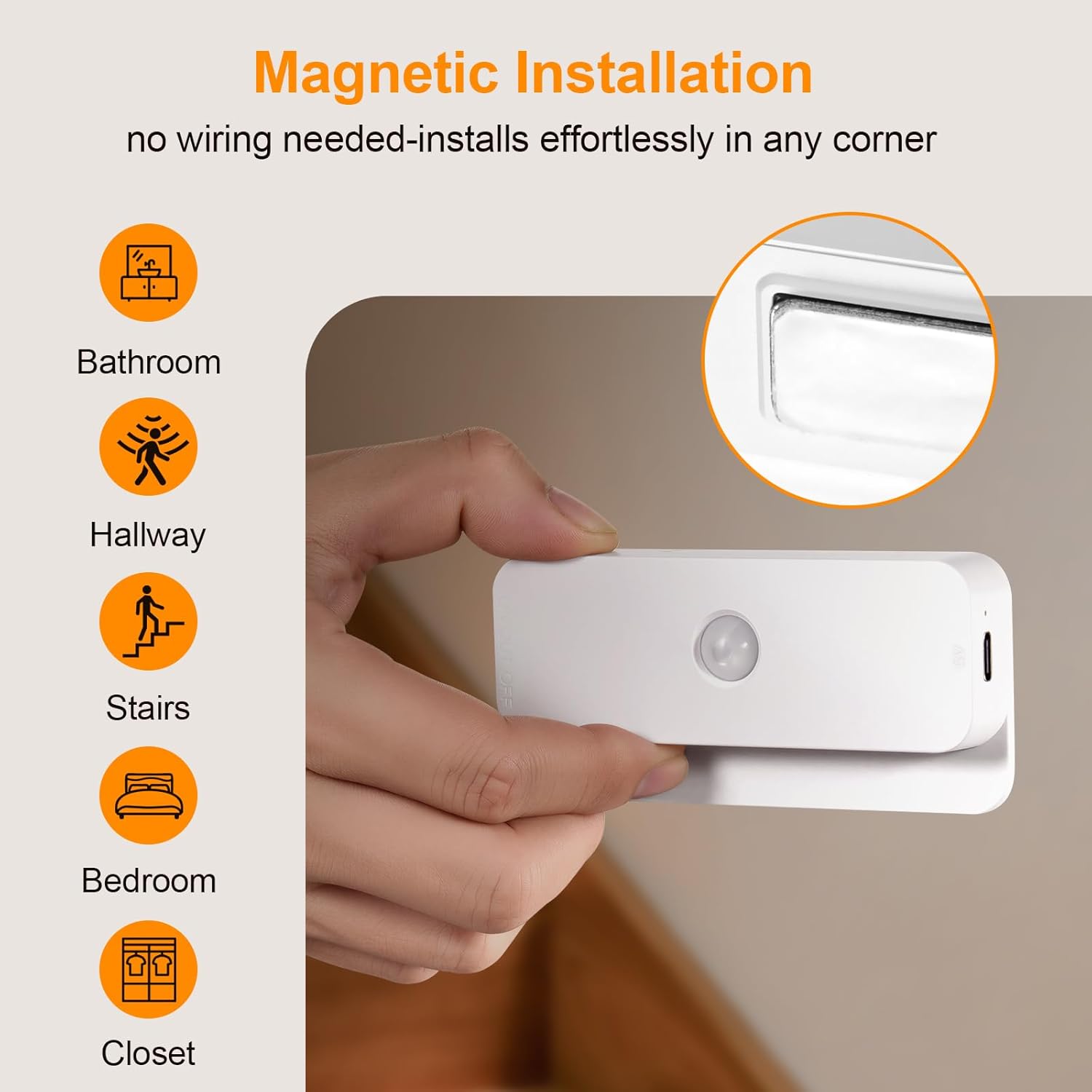 Rechargeable Motion Sensor Night Light 2-Pack,Stair Lights Indoor,Wireless Stick on Anywhere Hallway Lamp/Closet for Bathroom, Bedroom, Kitchen, Cabinet, Stairs, Hallway