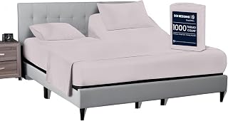 SGI bedding 32" King Split Top Flex Head Sheet 100% Egyptian Cotton Sheet Set 1000 Thread Count Flex Top Sheet for Adjustable Bed 4Pc Sheet Set 15" Deep Pocket for Sleep Number Bed - Light Grey