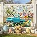 MEHOFOND 7x5ft Spring Easter Backdrop Easter Blue Truck Bunny Decorations Colorful Eggs Flowers Spring Photography Background Easter Rabbit Tulip Floral Backdrop Banner Photo Tapestry Booth Props