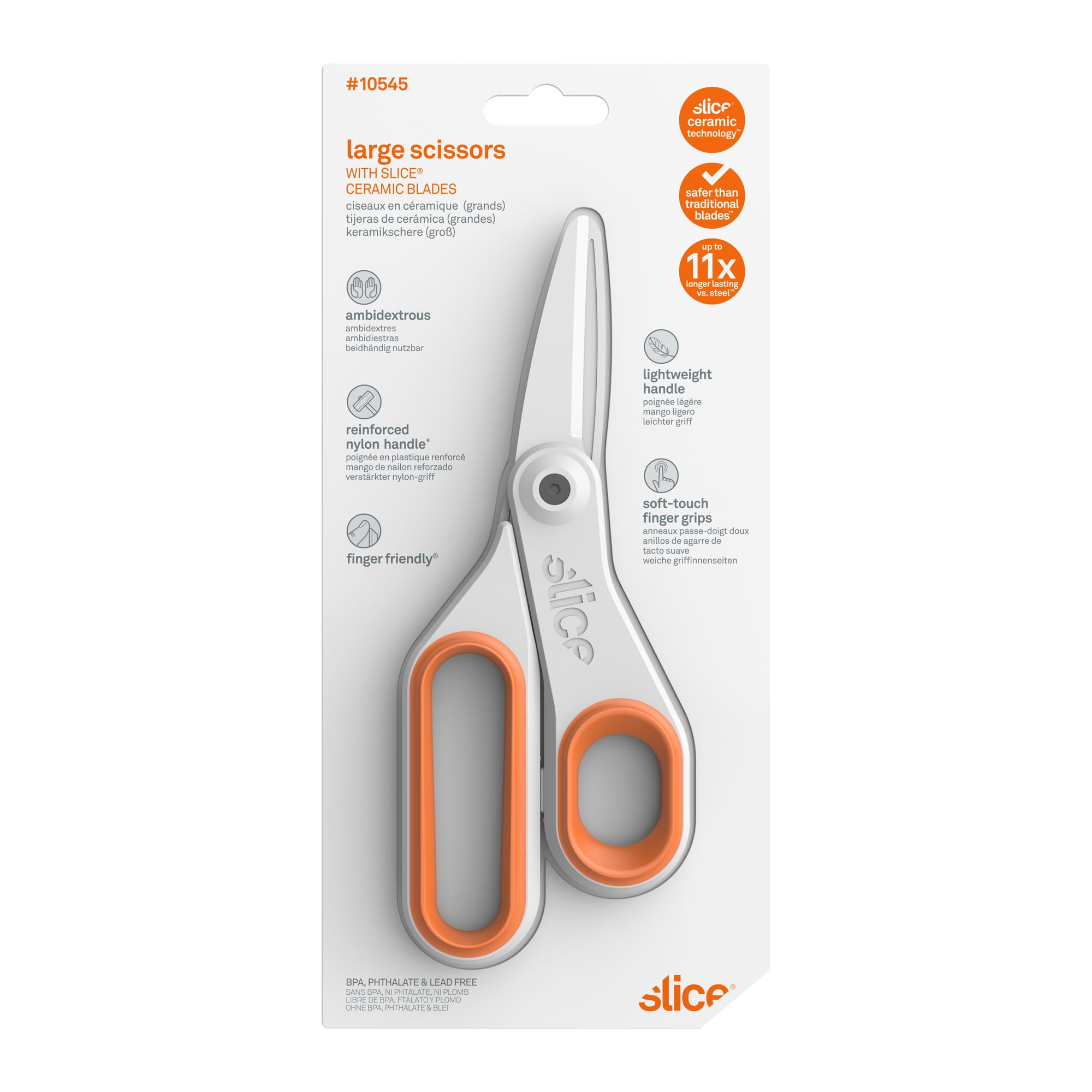 SLICE 10545 | große Schere | Keramik-Sicherheitsklingen | Finger-freundlich | Ergonomische Schere | beidhändig-nutzbar| ideal für Haushalt, Küche, Verpackungen & Basteln