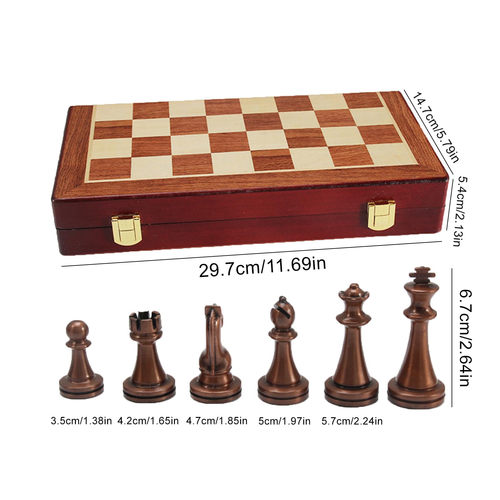 Set di Scacchi Set di Scacchi Pieghevole Portatile per Adulti e Bambini, Gioco da Tavolo in Lega e Noce da 11,69 Pollici con Scatola di Immagazzinaggio (A)