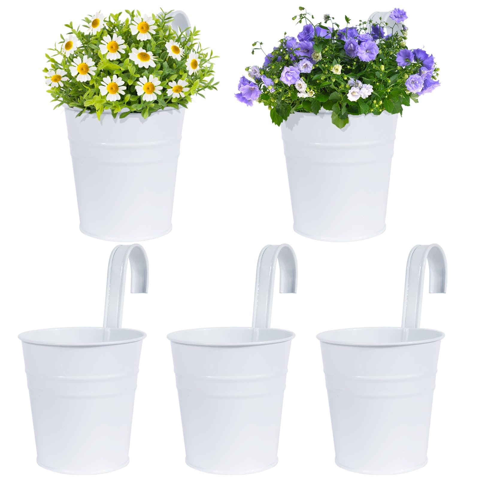 BOFUNX 5pcs Macetas Colgantes de Hierro de Metal Macetero Colgar con Gancho de Estilo Retro Vintage para Decoración Exterior Balcón Jardín Patio Pared Terraza
