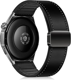[SinRenn] 22mm バンド Huawei Watch GT 6/GT6 Pro 46mm/GT5/5Pro/GT4/GT3/GT2/2Pro/3Pro (46mm) レザー + シリコンストラップ 磁気バックル おしゃれ 交換ベルト ビジネス風 時計バンド 脱着便利 コンパチブルHuawei Watch 5/4/3/Watch4 Pro 48mm 時計ベルト(ブラック)