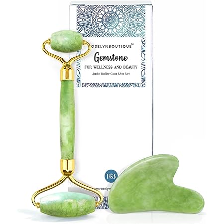 ROSELYNBOUTIQUE Jade Roller Gua Sha Facial Tools Set - Beauty Skin Care Face Roller Massager Muscle Relaxing Relieve Wrinkles - Original Natural Stone
