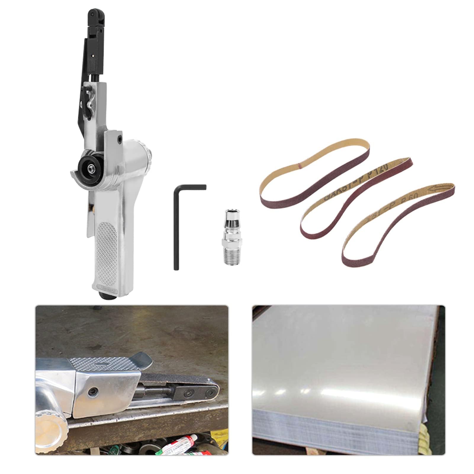 Lijadora de banda neumática de 10 mm, pulidora de aire con banda de lijado de 3 piezas para muebles, madera, vidrio, metal, 3/8 pulgadas, lijadora de bordes para lijar y pulir superficies