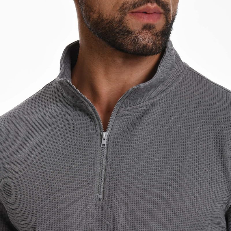 H HYFOL Mens Sweatshirt Waffle American Flag USA Patriotic Graphic Quarter Zip Stand Collar Casual Pullover2