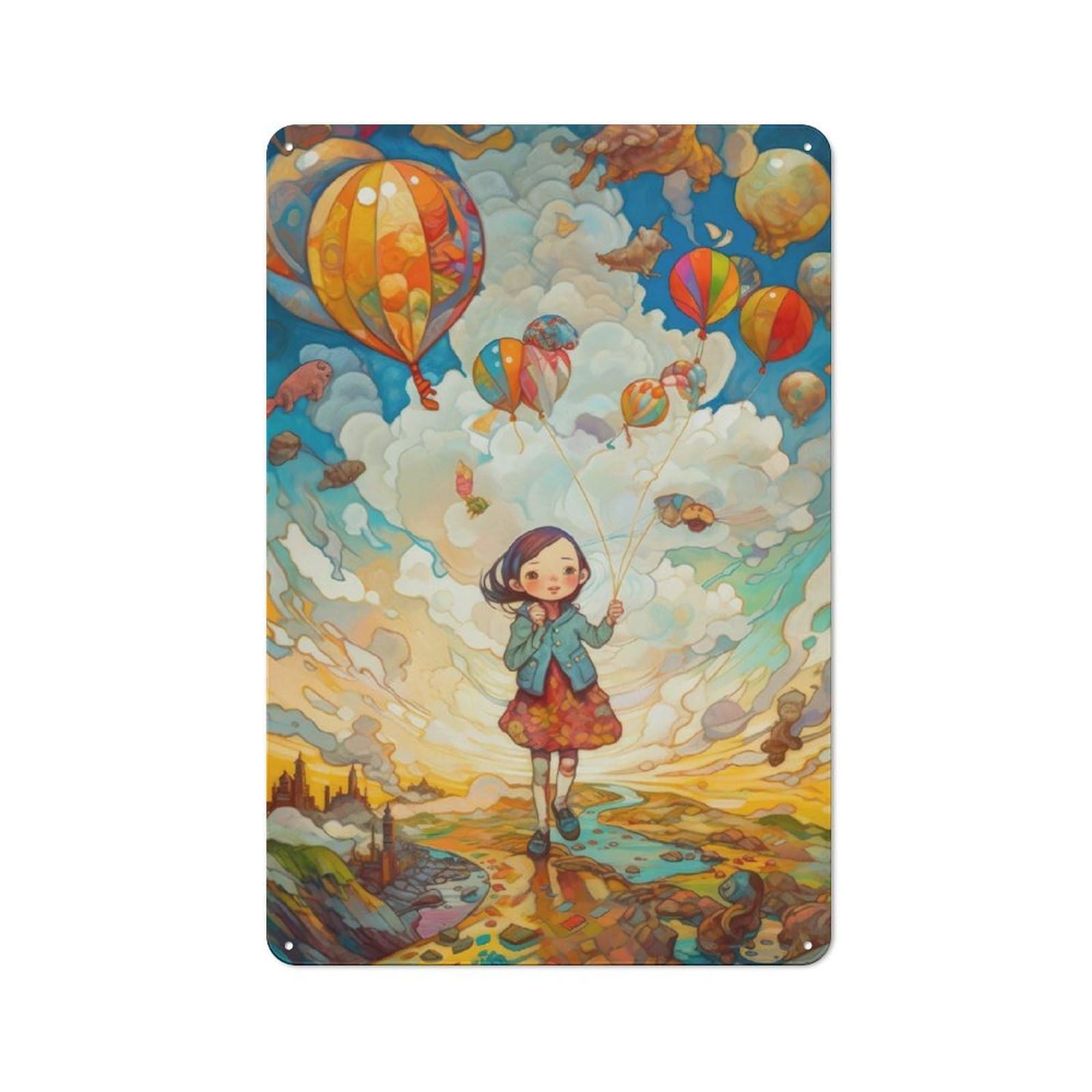 Junmoney Cute Oil Painting Balloons Garage Style Metal Wall Sign 30X20cm Featuring Garage Wall Decor For Garage, Hobby Room, Office Or Man Cave
