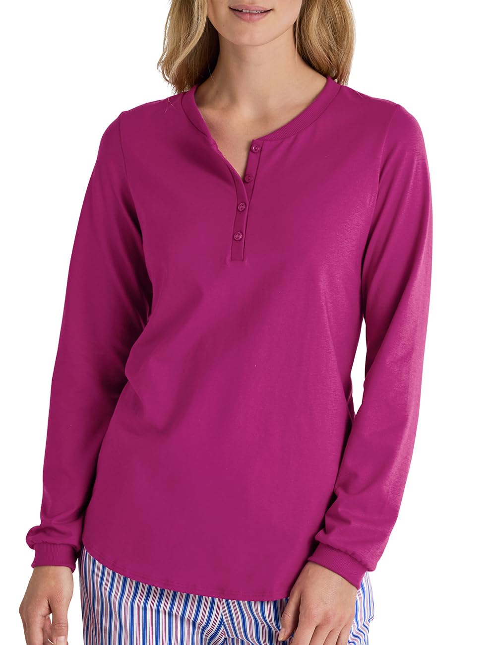 CALIDA Favourites Women's Long Sleeve Shirt 100% Thick Cotton, Orchid Flower, 10 UK/12 UK