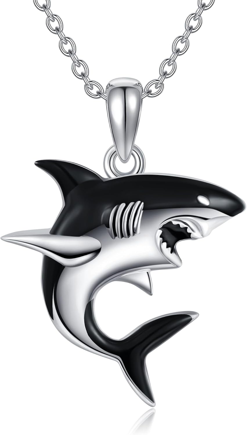 925 Sterling Silver Shark Pendant Animal Jewelry Necklace, Necklace Gift for Boys and Girls