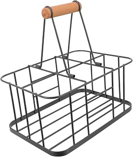 Estante de Hierro para Botellas de Vino con Asa de Madera Sólida Portabotellas Portátil para Almacenamiento Hogar Bares y Fiestas Capacidad para Botellas Color Gris