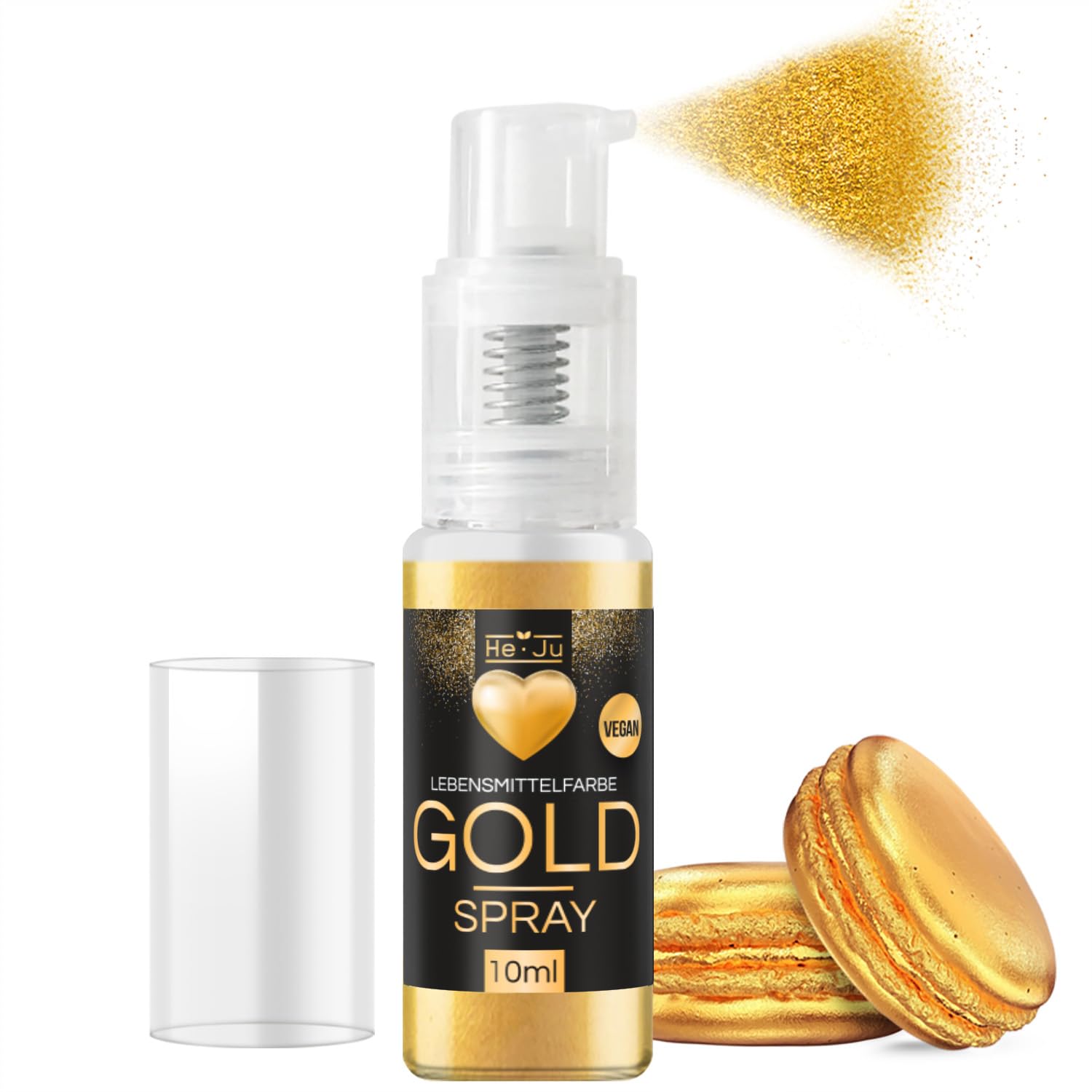 He-Ju Lebensmittelfarbe Gold Spray 10g, Goldpulver essbar vegan und E171 frei, essbarer Glitzer für Getränke