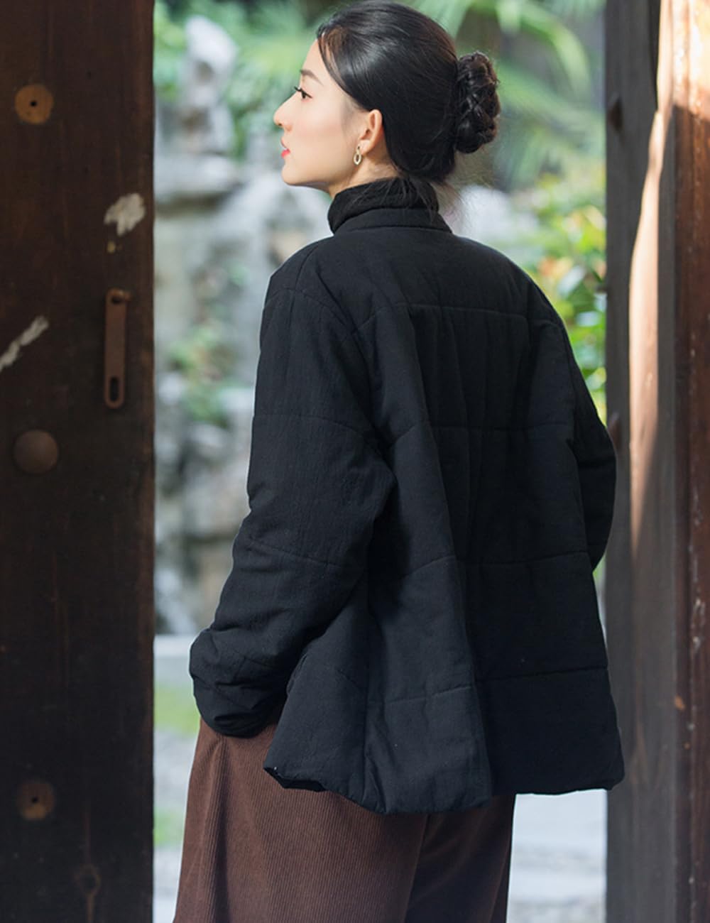 NFYM Manteaux chinois rembourrés en coton pour femme, grenouille boutonnée, veste d'hiver matelassée avec poches