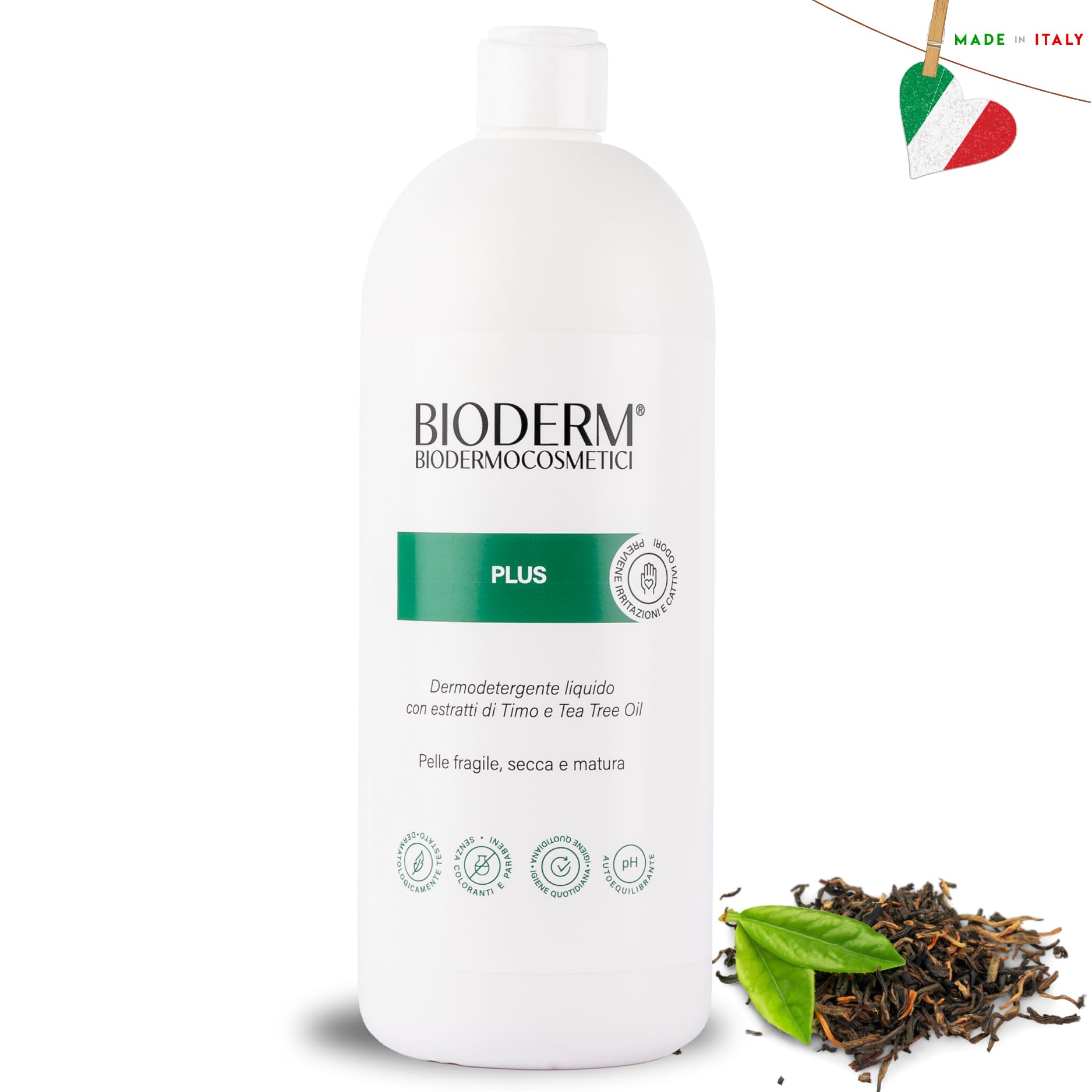 BioDerm Plus Timo Dermodetergente Antibatterico Arricchito con Timo e Tea Tree Oil 1000 ML - Intimo - Delicato per il Corpo
