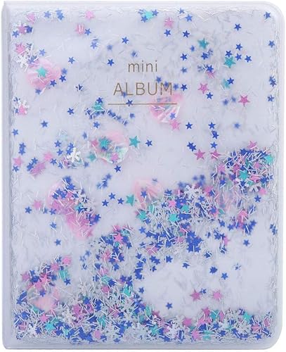 Mini álbum de fotos, cuentas de arena movediza, 64 bolsillos, 3 pulgadas, mini álbum de fotos para fotos de cámara Instax (azul)