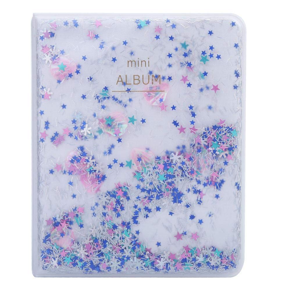 Tonysa Blue,Green,Pink Mini Photo Album,Photo Book Album Quicksand Beads 64 Pockets 3 Inch Mini Photo Book Album For Camera Photos(Blue)