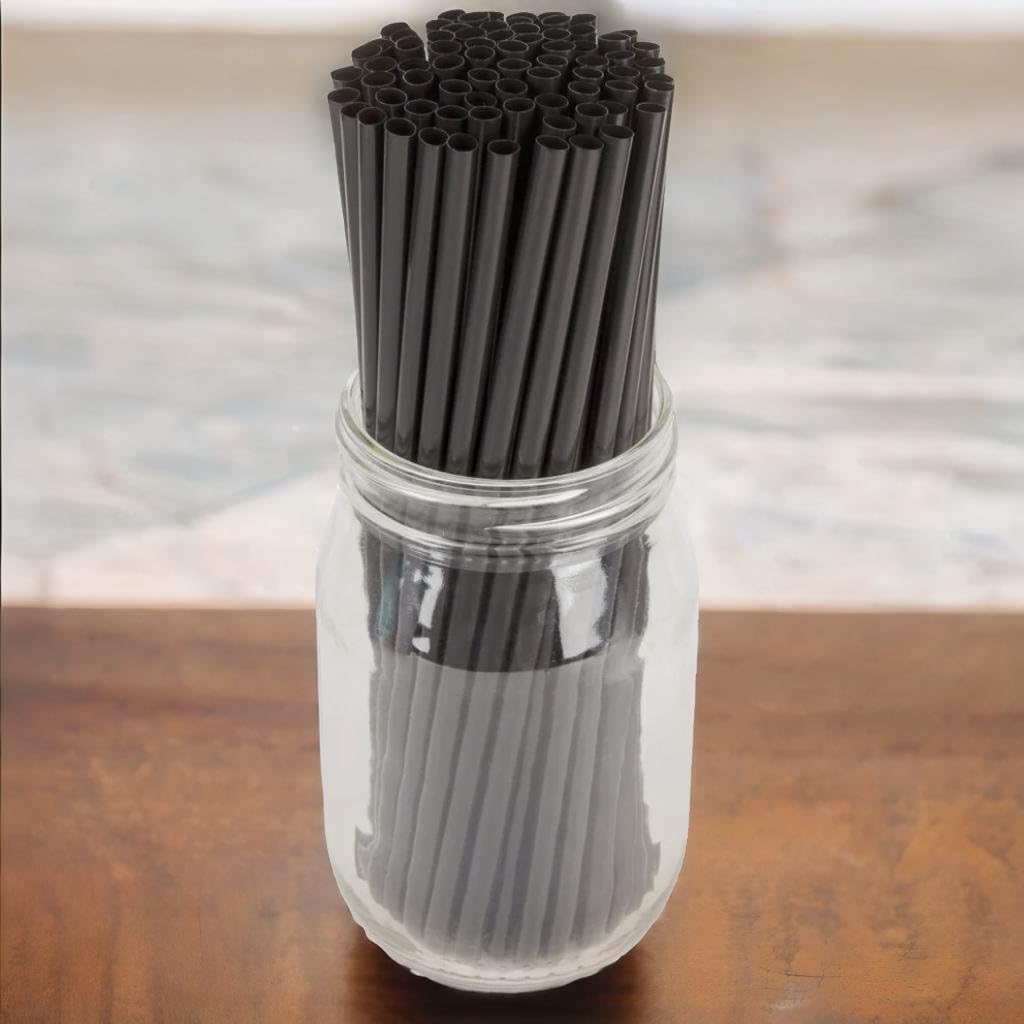 (1000 Straws) 7¾ inch Black Disposable Drinking Straws Pack of 500 per Box, 1/4" diameter Unwrapped Straws, 100% food-grade, BPA-free polypropylene (1000)