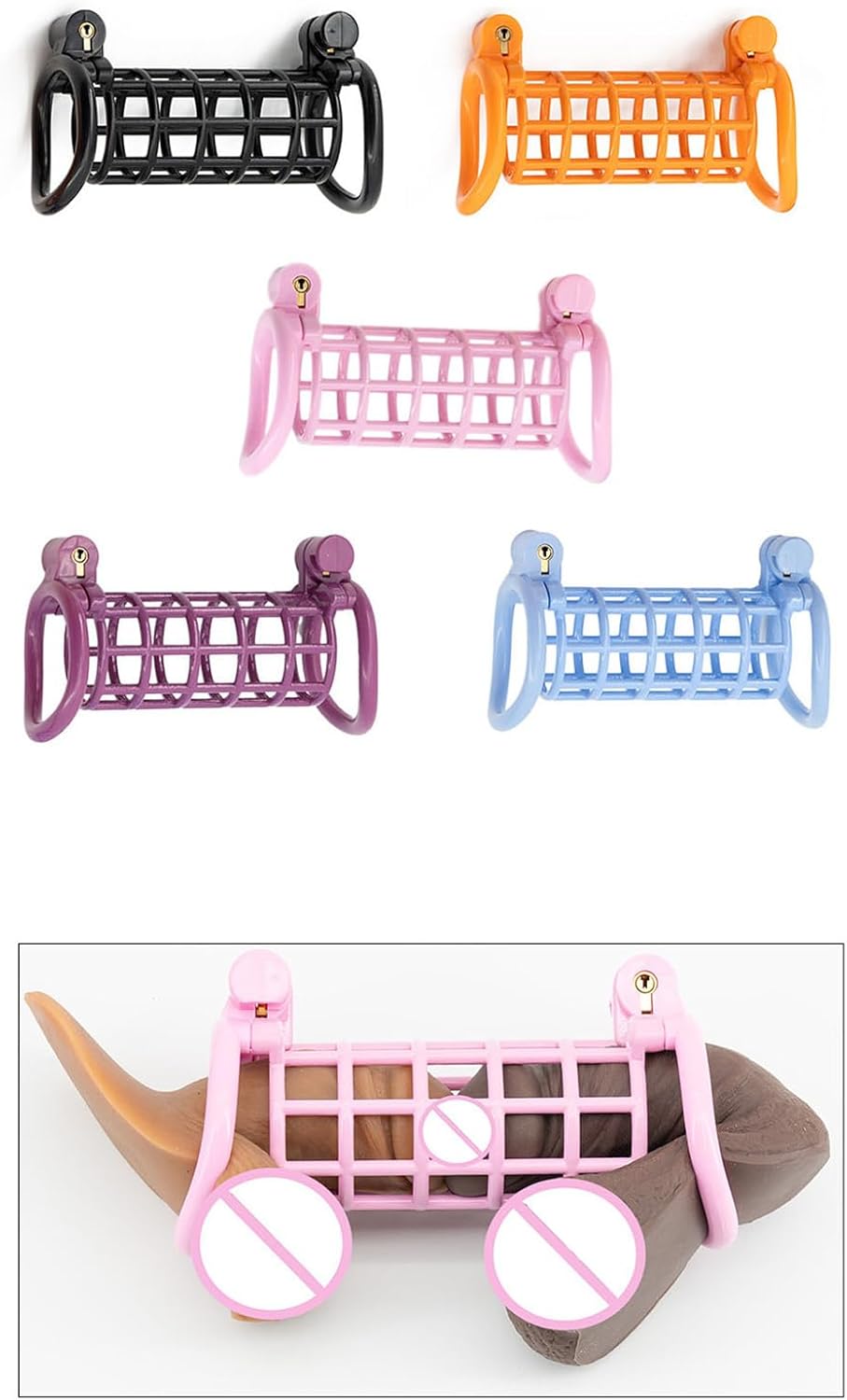 Double Chastity Lock Gay Bondage Lightweight Lock Cage Chastity Device with 4 Rings, Mesh Breathable Bondage Cock Cage Sex Toy