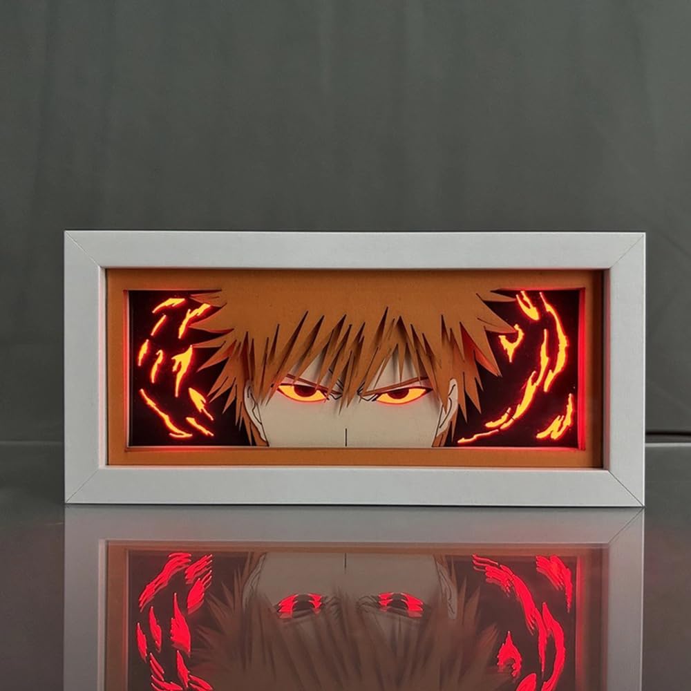 Zhongkaihua Kurosaki Ichigo Anime 3D Paper Carving Light Box RGB 7 Color Changing Anime Paper Sculpture Table Lamp for Bedroom Decor Bedside Lamp