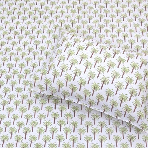 Image of TOAI Hand Block Printed Bedsheet | Bed Sheet Flatsheet | Pure Cotton | Double Bed King Size 108 inchx108 inch | 300 TC Bedsheets | Includes 2 Pillow Covers Palm Trees (Green Brown White)