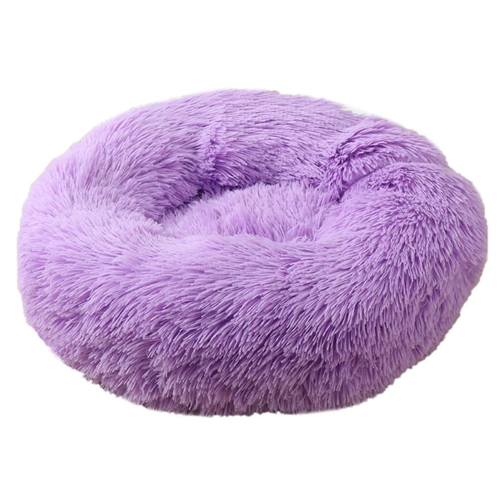 Hiseng Soft Fluffy Dog Bed, Solid Color Self-Warming Cat Bed Washable Round Dog Beds Medium, Plush Anti-Slip Bottom Donut Cat Beds for Indoor Cats (100cm,Purple)