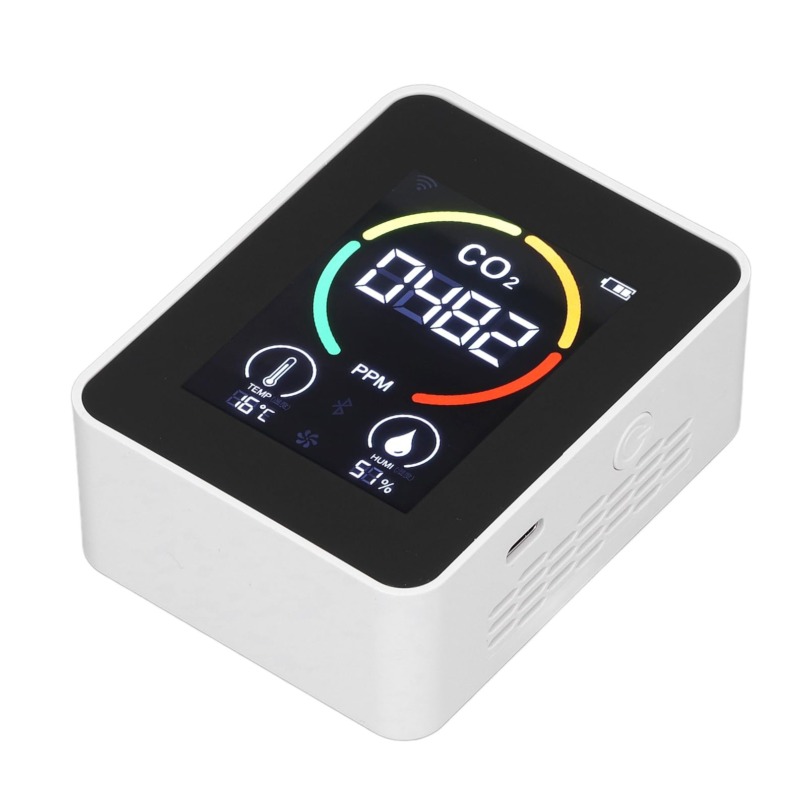 Greensen Détecteur de CO2, Moniteur de Qualité de L'Air Testeur de Qualité de L'Air Intérieur Compteur de CO2 avec Affichage en Temps Réel Lumière Clignotante Détection par (White)