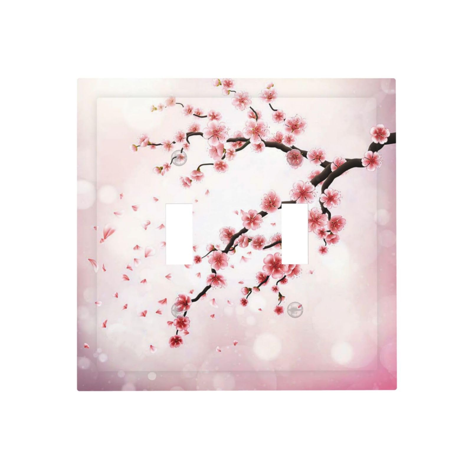 Cherry Blossom 2 Gang Double Toggle Light Switch Cover Pink Plum Flower Oriental Asian Japanese Watercolor Spring Floral Nature Decor Wall Plate Electrical Faceplate Pink White Blush Farm Bath Decor