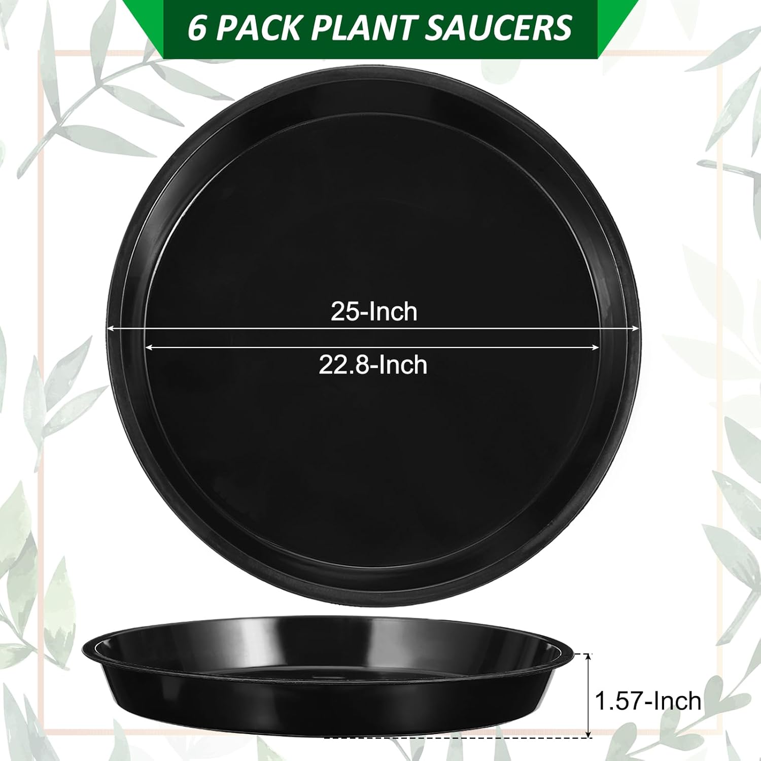 patikil 6 pack large plastic plant saucer 25 inch plastic plant tray for pots flower round plant dish plant drip trays water tray pot drainage tray for indoors outdoors garden, black (6xl)