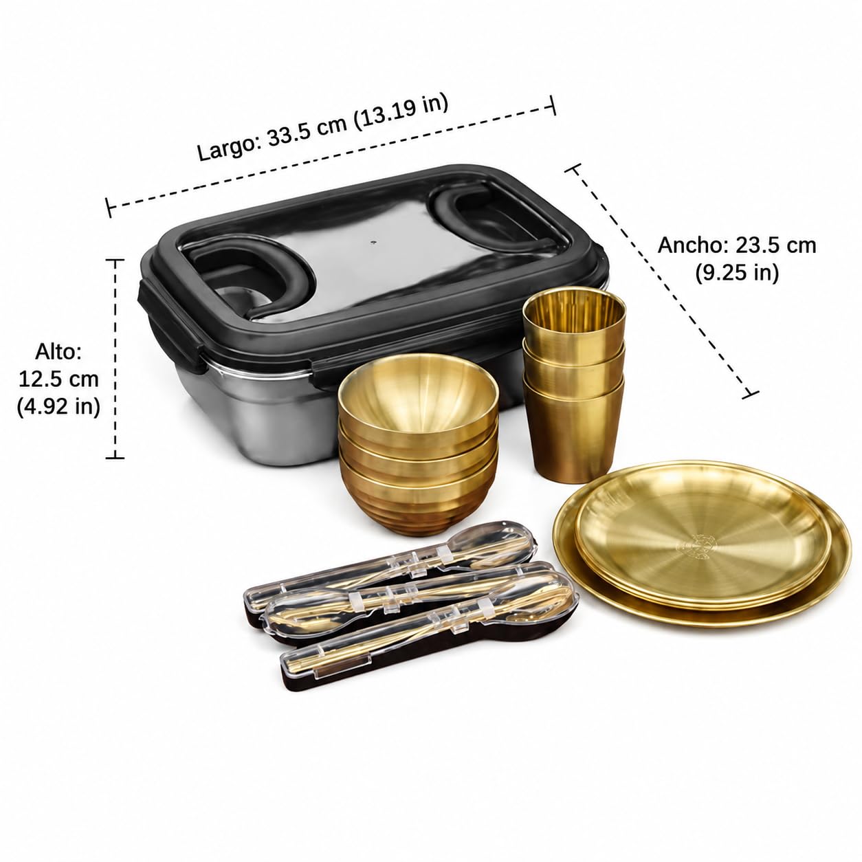 Goldfarbene Gabeln für Picknick, spülmaschinenfestes Campingbesteck, kompaktes Reisebesteck mit Tasche, goldenes Wanderbesteck Set, 3-Personen-Set, Gold