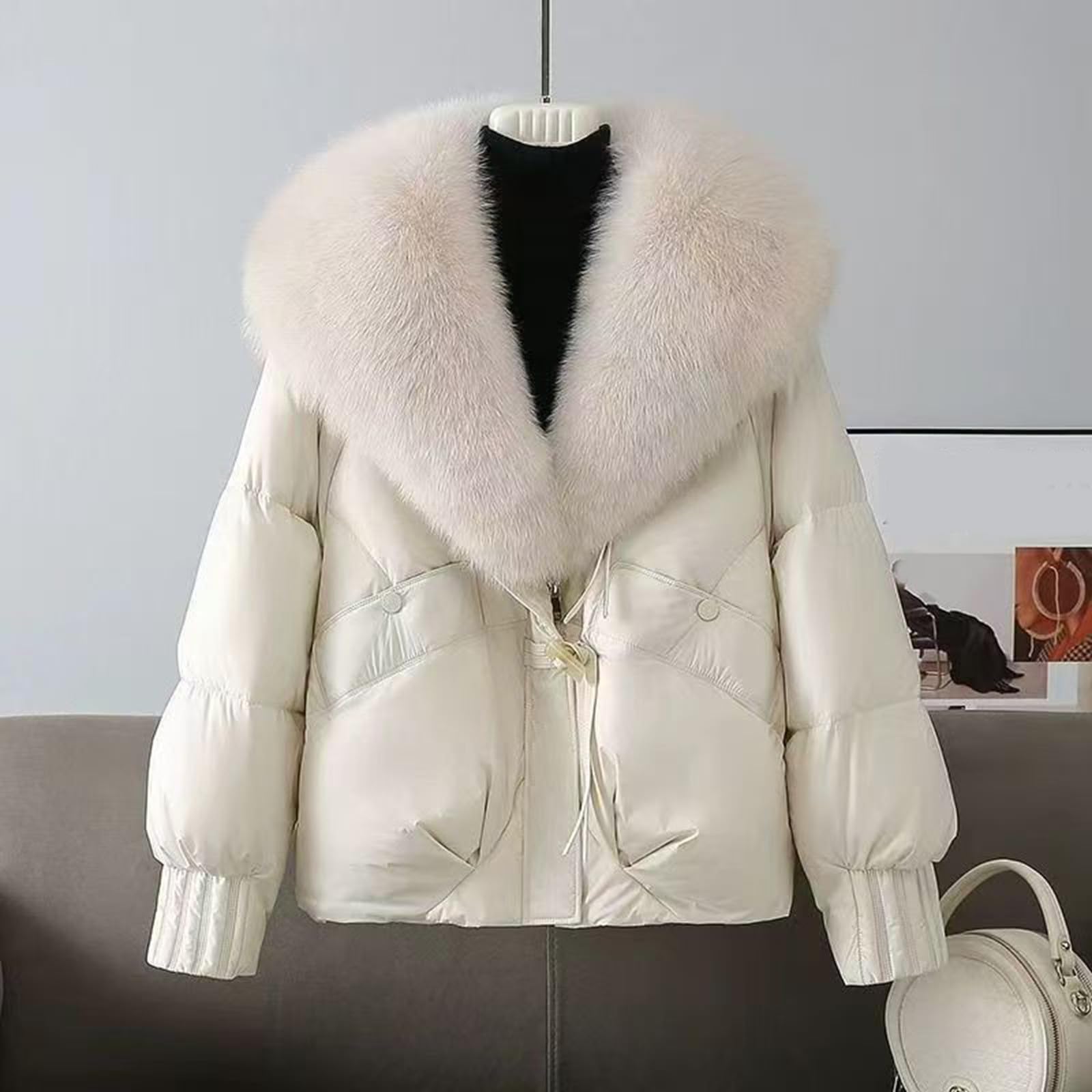 Chaqueta Mujer Abrigo Entretiempo Invierno Cazadora Plumiferos，Chaqueta corta acolchada con capucha sintética desmontable abrigo informal mujer corte holgado prenda exterior cálida ideal para uso dia
