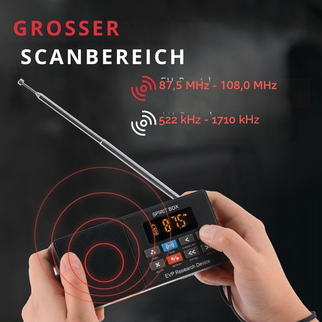 Spirit Box für Geisterjagd — Handheld-EVP-Gerät zur Geisterjagd mit 32-GB-Micro-SD und integrierter Taschenlampe — Paranormale Ghost Box zum Scannen und Aufzeichnen von Spirit-Stimmen