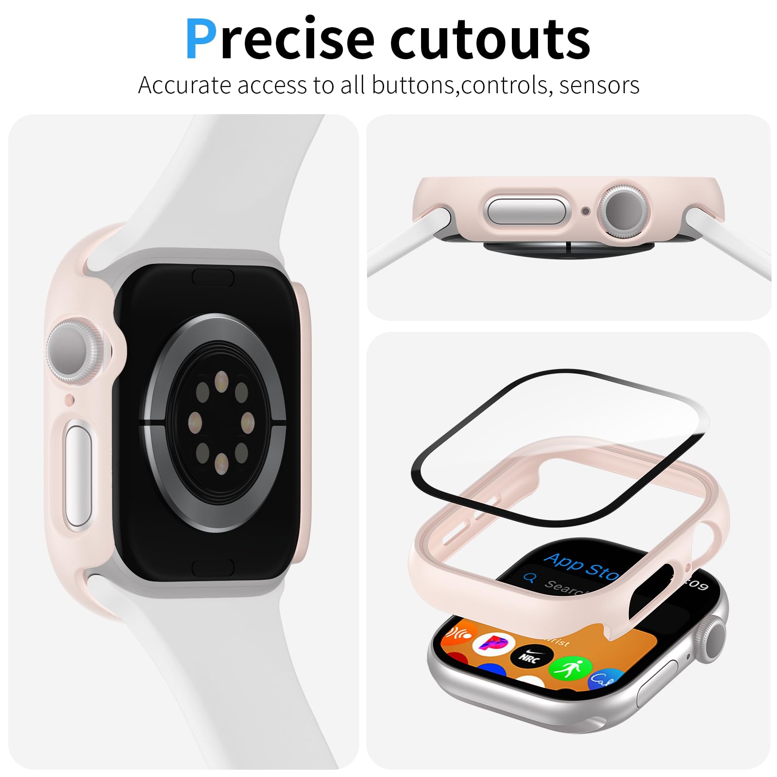 WISKII Paquete de 6 fundas compatibles con Apple Watch Series 10 de 46 mm con protector de pantalla de vidrio templado, policarbonato duro ultrafino, funda completa a prueba de golpes para iWatch