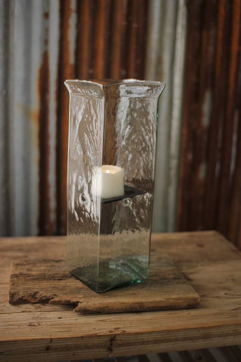 Modern Large Square 19 Inch Glass Slab Candle Holder Hurricane Pillar Votive