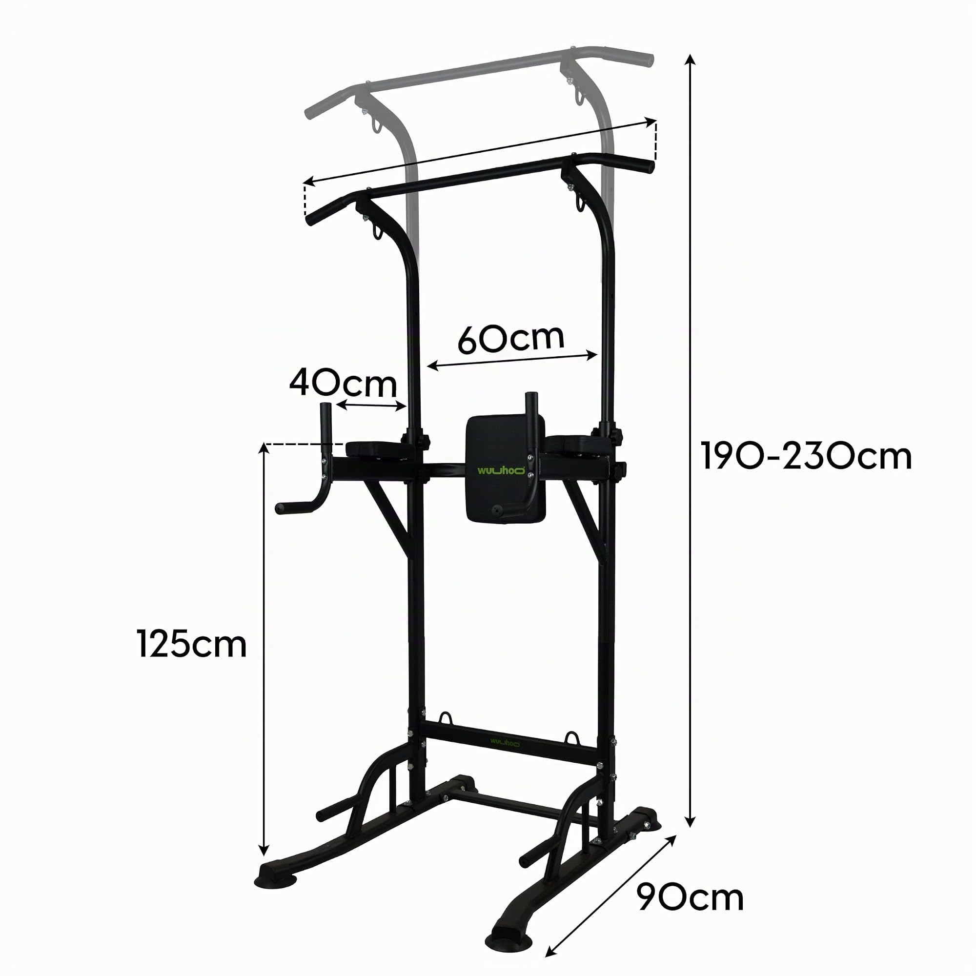 wuuhoo® Rack Multifuncional - Estación de Dips y Pull-Ups con Respaldo, Cuerda de Tracción y Cuerda de Tensión hasta 150kg de Capacidad