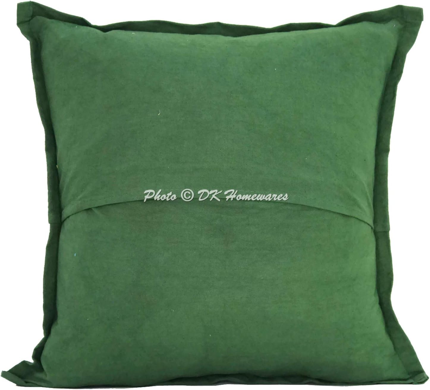 Indian Decorative Sofa Throw Pillowcases 16 x 16 Inch Cotton Mirrored Embroidered Bohemian Square Couch Cushion Covers (Size - 40x40 cm ; Color: Dark Green) - Set of 4 Pcs (Cover Only)