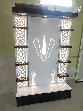 Wooden White Temple with LED Light for Office and Home|Puja Mandir |Wall Hanging & Table Top Home Mandir/Pooja Mandapam 18X12X10 IN