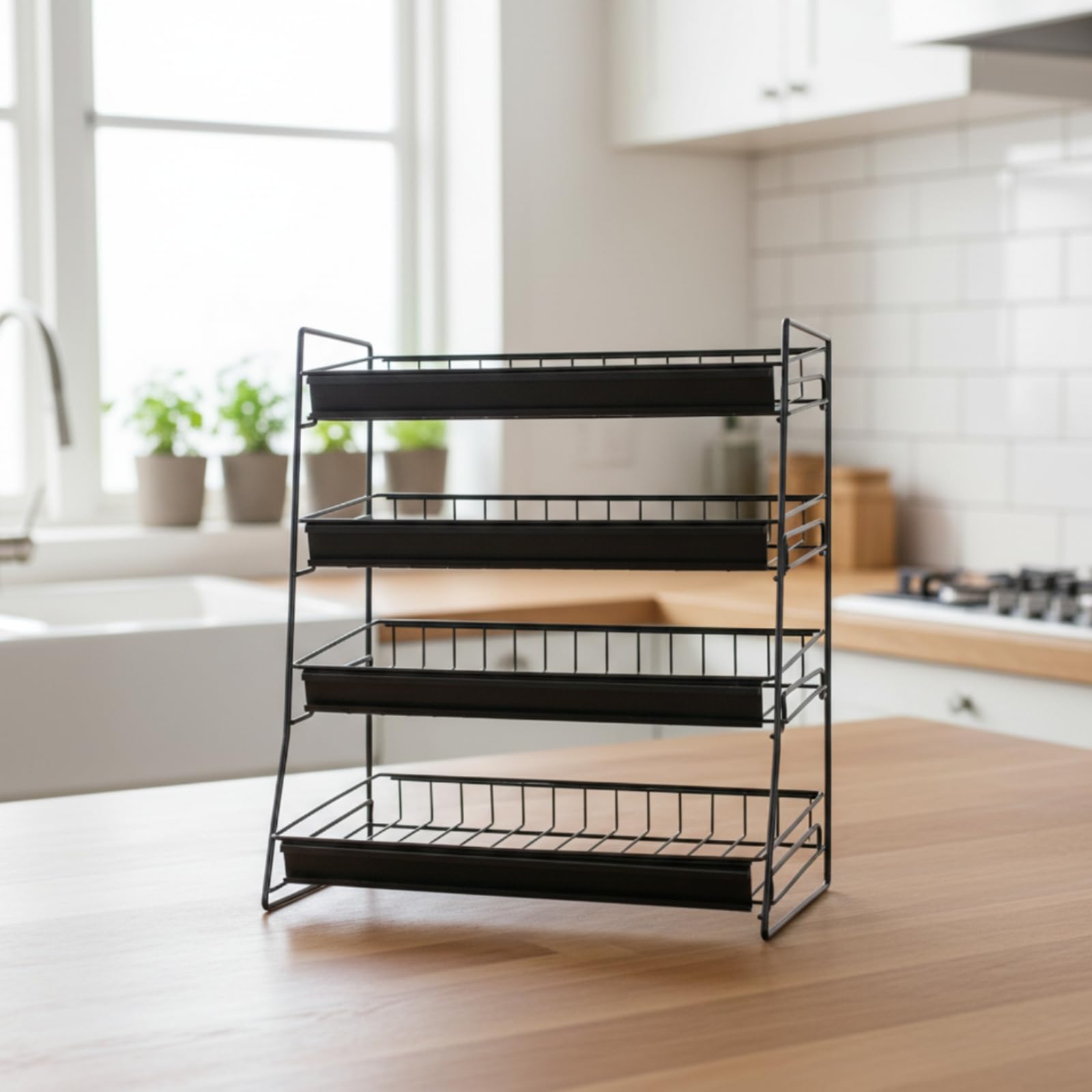 Présentoir En Fil Métallique Compact Présentoir avec Quatre Niveaux Compacte Porte-Épices Comptoir pour Commerçants, Épicerie
