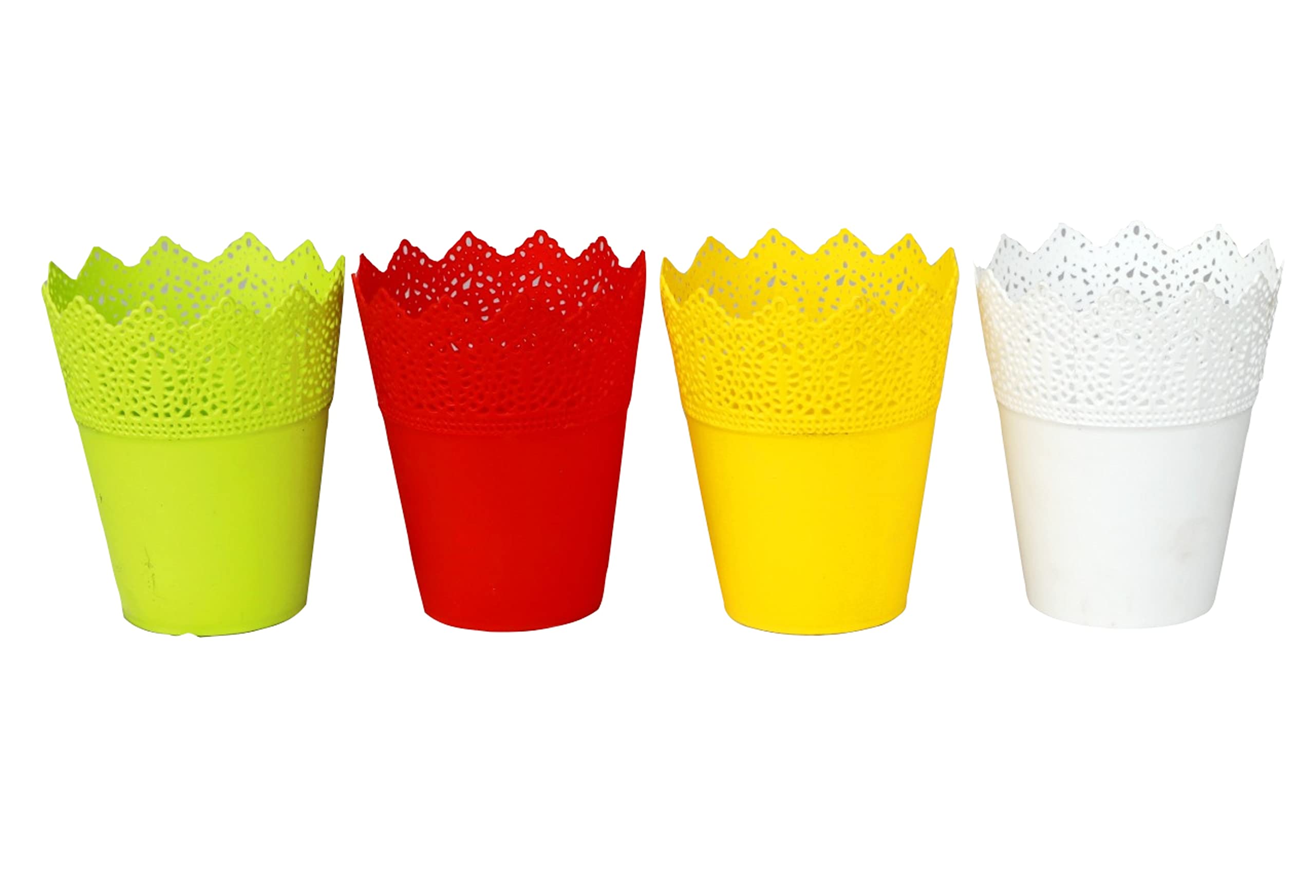 Greenness Nursery Pack of 4 Cosmo Pot 4 inch RED Yellow White Green. Length- 12 cm Height- 14 cm (B091TW321M) Amazon Price History, Amazon Price Tracker