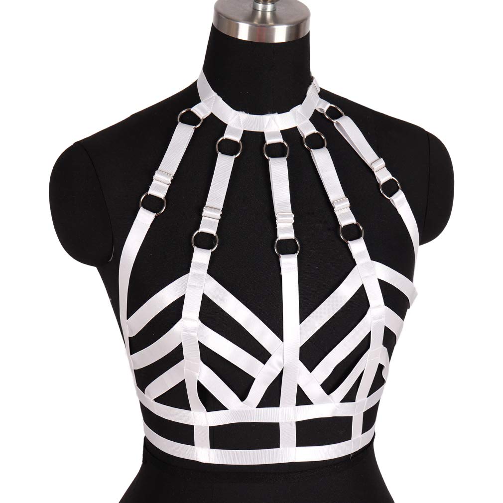 Women Harness Body Cage Open Breast Bra Punk Gothic Top Strappy Hollow Out Frame Garter Belts
