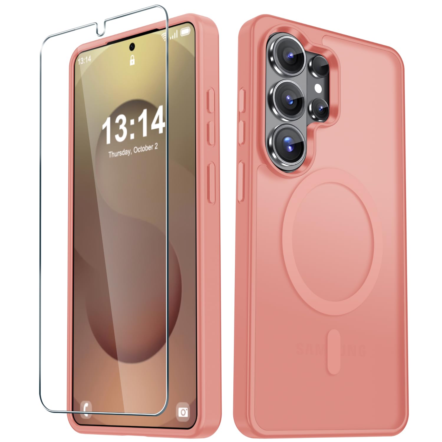 for Samsung Galaxy S26 Ultra Case, Matte Magnetic Phone Cover, Pink | Fit for MagSafe, Screen Protector included, Shockproof Military Grade Protection, Translucent Frosted Back