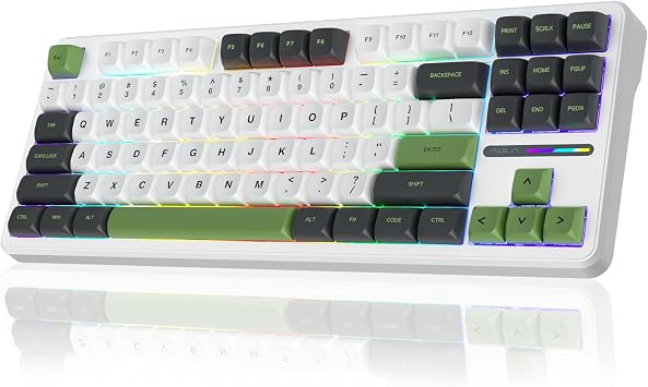 AULA F87 Wireless Gaming Keyboard Tri-mode,75% Percent Hot Swappable Custom Keyboards,Five-Layer Padding,Pre-lubed Switches,RGB Backlight,TKL Mechanical Keyboard for PC/Mac Green&White