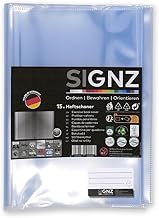 SIGNZ Heftschoner DIN A4, 15 Stück, transparent, starke 140my (0,14mm), glasklar, CO2-neutral hergestellt, made in Germany