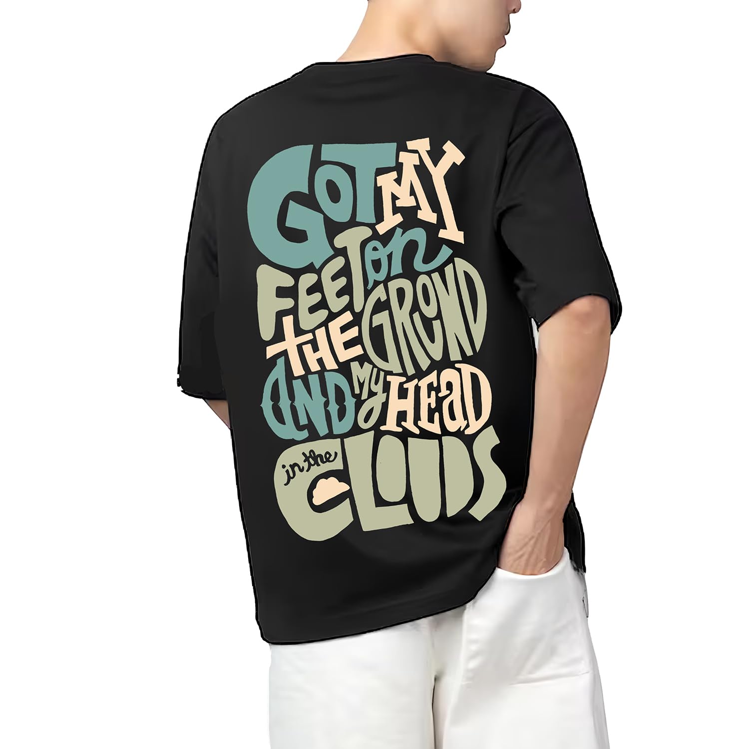 aroa Tshirt Got My Feet On Ground and Head On Cloud Model : 063 Men Cotton Printed Oversized/dropshoulder/Round Neck Black Tshirt for Men Women Unisex-picture-49
