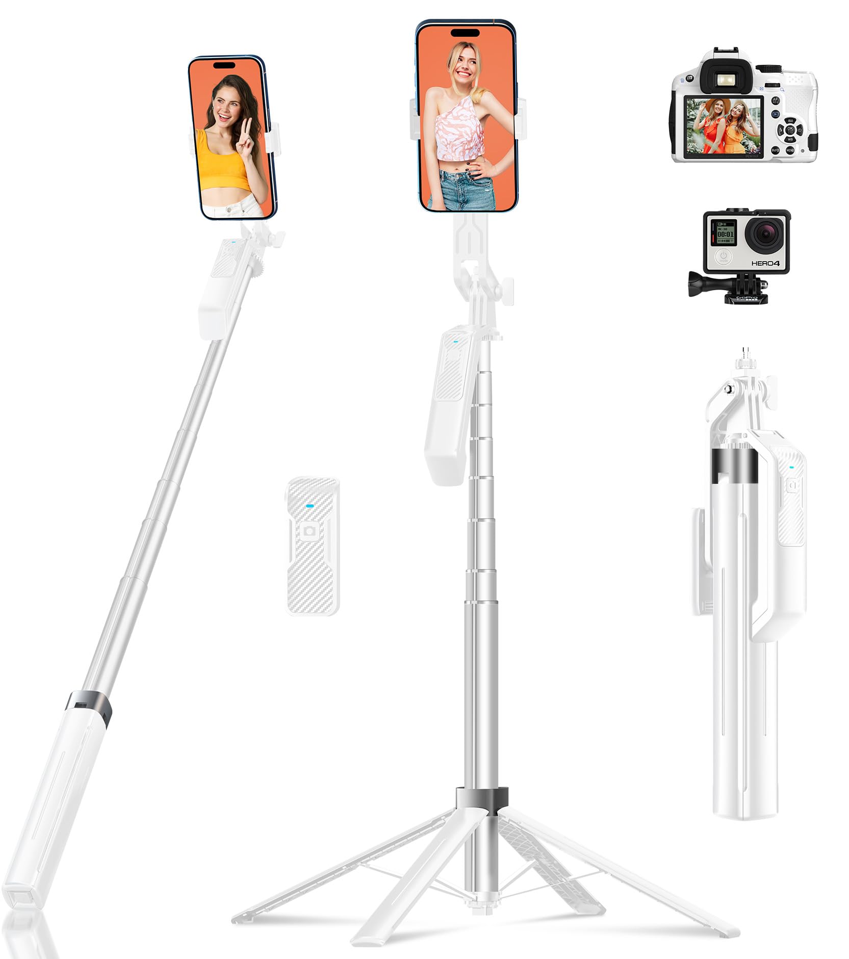 Asta per Selfie Treppiede Smartphone - Bastone Selfie Stick Cavalletto per Telefono 180cm con Telecomando e 2 luce LED per Video e Foto, Supporto tripod per iPhone, Android, Fotocamera e Gopro