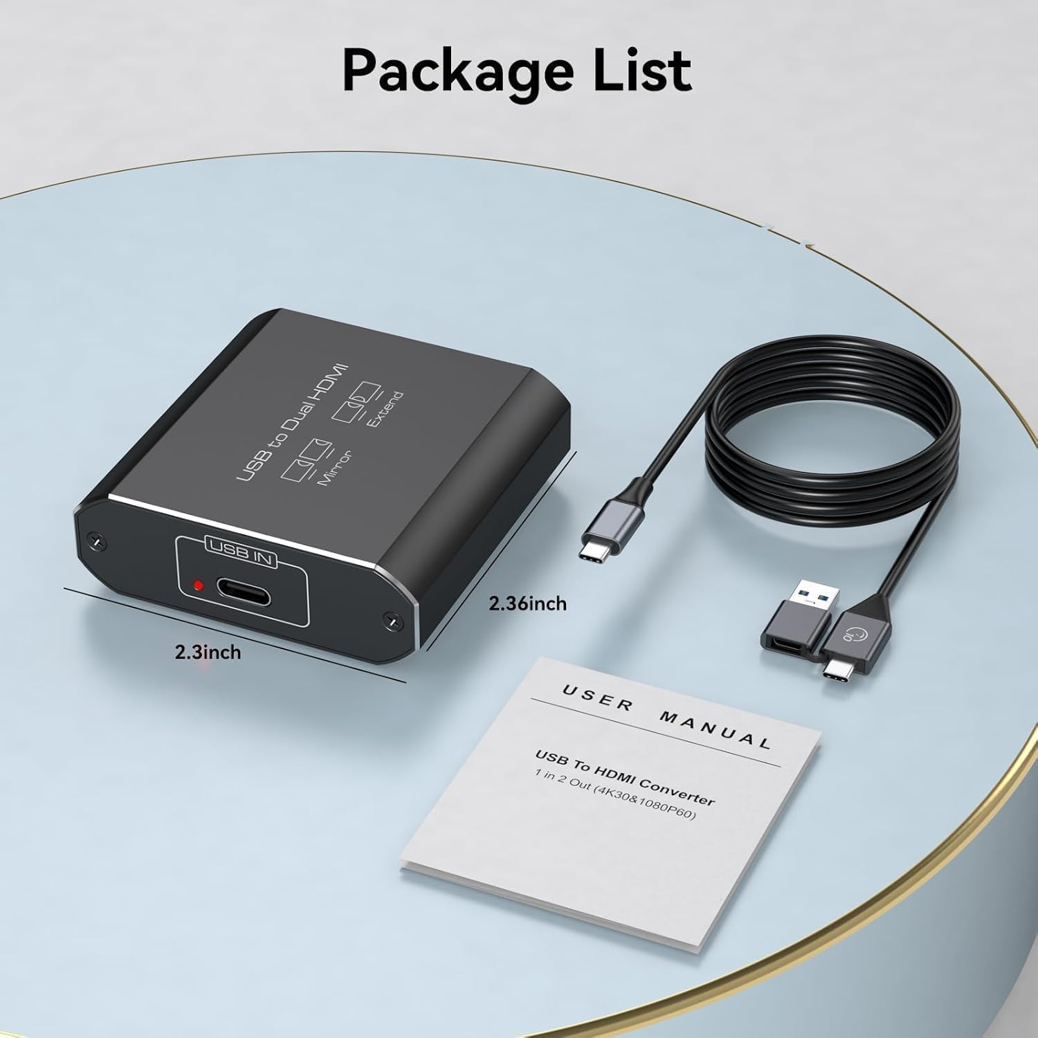 Adaptador USB 3.0 a Dual HDMI, 4 K 30 Hz y 1080P 60 Hz, Modo de ampliación y Espejo para Windows/MacOS, Plug & Play