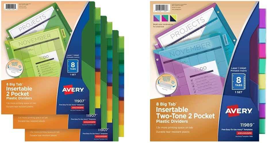 Avery Dividers for 3 Ring Binders, 8Tab Binder Dividers, Multicolor, 3 Sets (71907