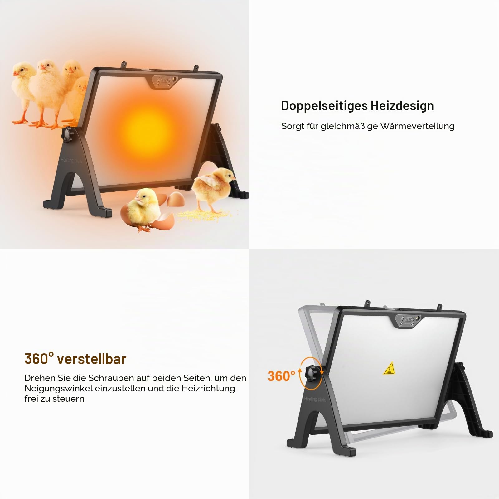 Wärmeplatte Küken mit Thermostat, 180W Doppelseitige Heizplatte Küken, 30–75°C Hühnerstall Heizung mit Fernbedienung & Beleuchtung, 360° Drehbar Kükenwärmer für Hühner, Geflügel, Kaninchen